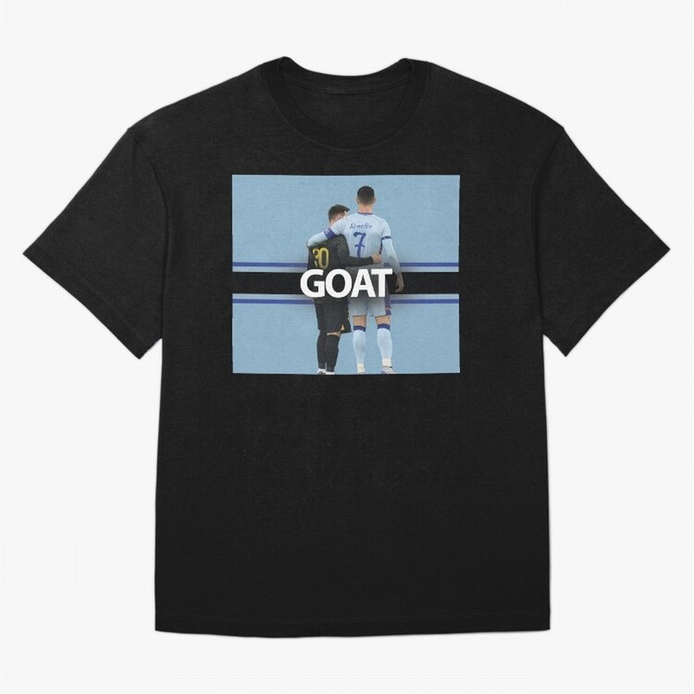 The Two Goats Messi & Ronaldo Premium T-Shirt Celebrate Golden Goal Energy in FIFA World Cup 2026 USA Canada Mexico for Fans of Messi and Cristiano Ronaldo and England, France and Netherlands, Bringing Retro Football Energy, Iconic Rivalries,