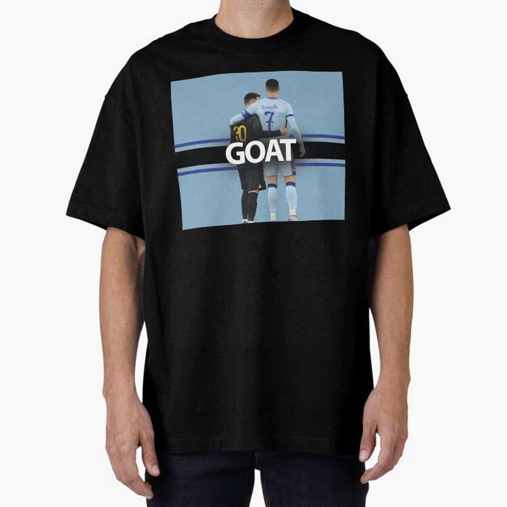 The Two Goats Messi & Ronaldo Premium T-Shirt Celebrate Golden Goal Energy in FIFA World Cup 2026 USA Canada Mexico for Fans of Messi and Cristiano Ronaldo and England, France and Netherlands, Bringing Retro Football Energy, Iconic Rivalries,