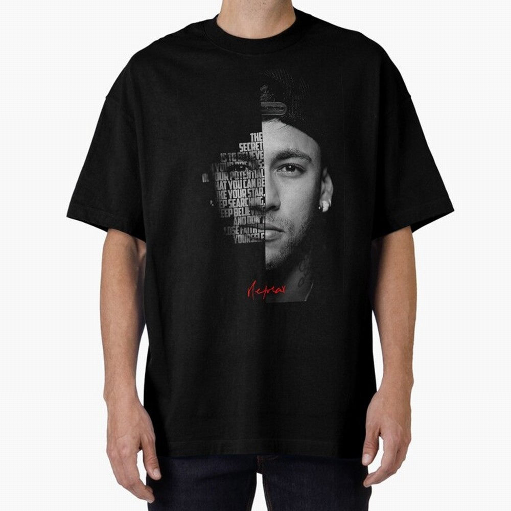 Black and white Neymar Jr quote. Oversized T-Shirt Remember the FIFA World Cup 2026 Journey through Messi, Neymar and Mbappe Highlights, Netherlands Pride, Retro Football Energy, Iconic Rivalries, Trophy Chase Drama and Stadium Atmosphere; Made for