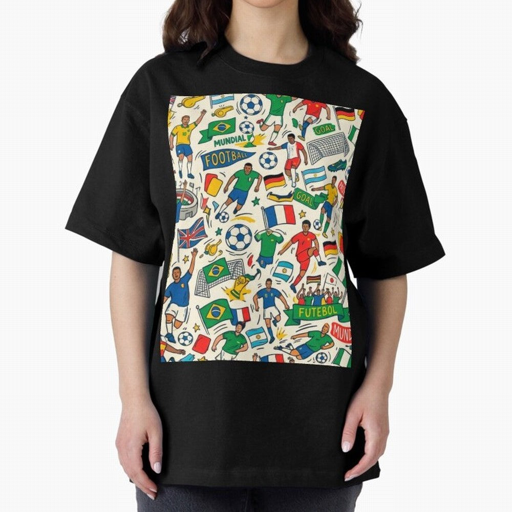 World Cup 2026: Global Football Fever Oversized T-Shirt Upgrade the FIFA World Cup 2026 Group Stage Journey through Messi Highlights, France and Portugal Pride, Classic Soccer Heritage, Championship Pressure, Fan Loyalty and International Pride;
