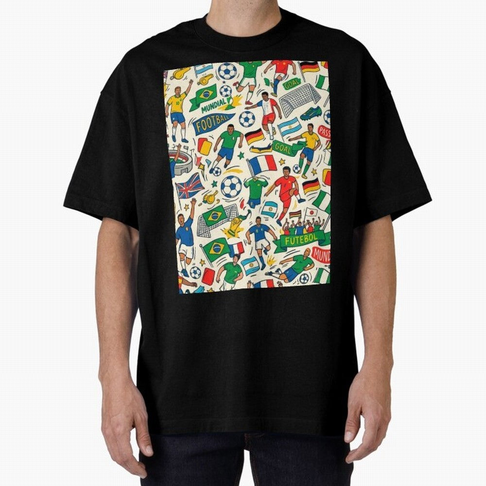 World Cup 2026: Global Football Fever Oversized T-Shirt Upgrade the FIFA World Cup 2026 Group Stage Journey through Messi Highlights, France and Portugal Pride, Classic Soccer Heritage, Championship Pressure, Fan Loyalty and International Pride;