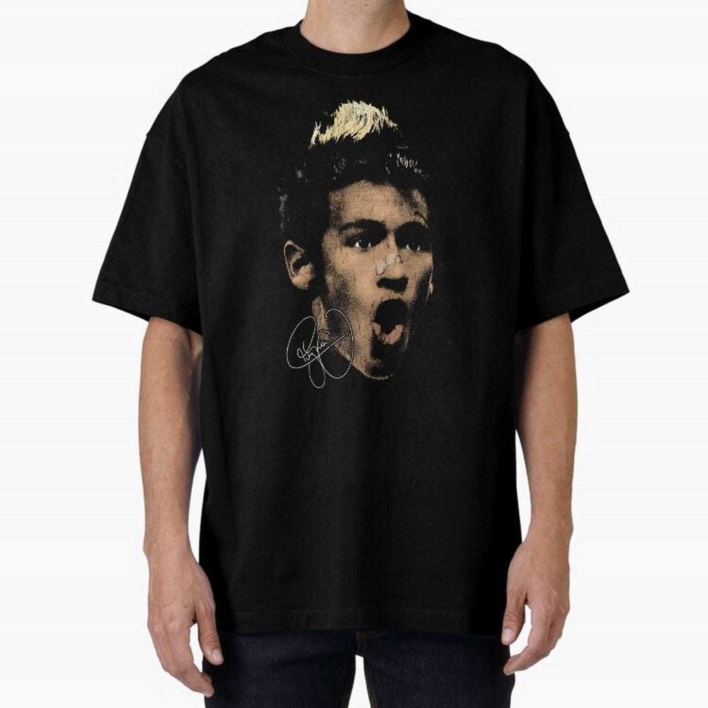 Young Neymar Illustration Oversized T-Shirt Celebrate Golden Goal Energy in FIFA World Cup 2026 USA Canada Mexico for Fans of Cristiano Ronaldo and Portugal, Spain and Germany, Bringing Game Day Rituals, Football Legends, Country Pride and the Road