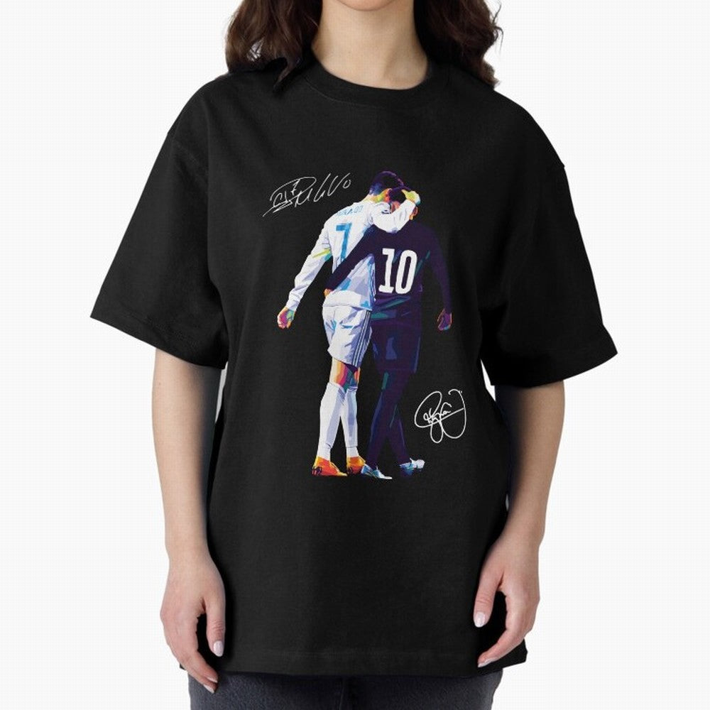 Cristiano Ronaldo and Neymar Jr Wpap Art Oversized T-Shirt Join Supporters Worldwide for Global Football Passion for FIFA World Cup 2026 Group Stage, Connected to Messi and Cristiano Ronaldo, Brazil, Championship Spirit, Famous Goals, Roaring