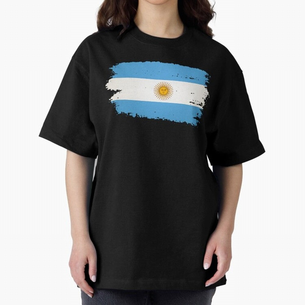 ARGENTINIAN FLAG PRINT Oversized T-Shirt Spotlight the FIFA World Cup 2026 Group Stage Journey through Messi and Cristiano Ronaldo Highlights, Argentina Pride, Tournament Hype, Historic Matchups, Family Viewing Parties and Global Sports Pride;