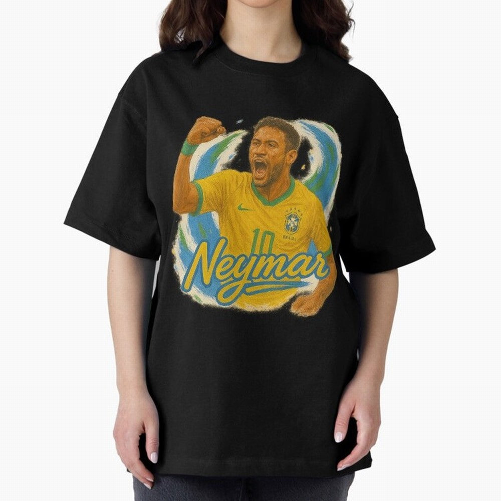 Neymar Brazil Art ¨C Dynamic Football Superstar Tribute Design	 Oversized T-Shirt Join FIFA World Cup 2026 USA Canada Mexico for Fans of Haaland and Mbappe and Argentina, Bringing Sports Nostalgia, International Competition, Famous Players and