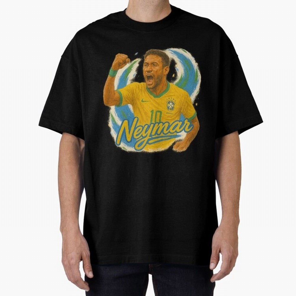 Neymar Brazil Art ¨C Dynamic Football Superstar Tribute Design	 Oversized T-Shirt Join FIFA World Cup 2026 USA Canada Mexico for Fans of Haaland and Mbappe and Argentina, Bringing Sports Nostalgia, International Competition, Famous Players and