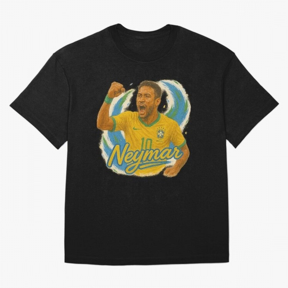 Neymar Brazil Art ¨C Dynamic Football Superstar Tribute Design	 Oversized T-Shirt Join FIFA World Cup 2026 USA Canada Mexico for Fans of Haaland and Mbappe and Argentina, Bringing Sports Nostalgia, International Competition, Famous Players and