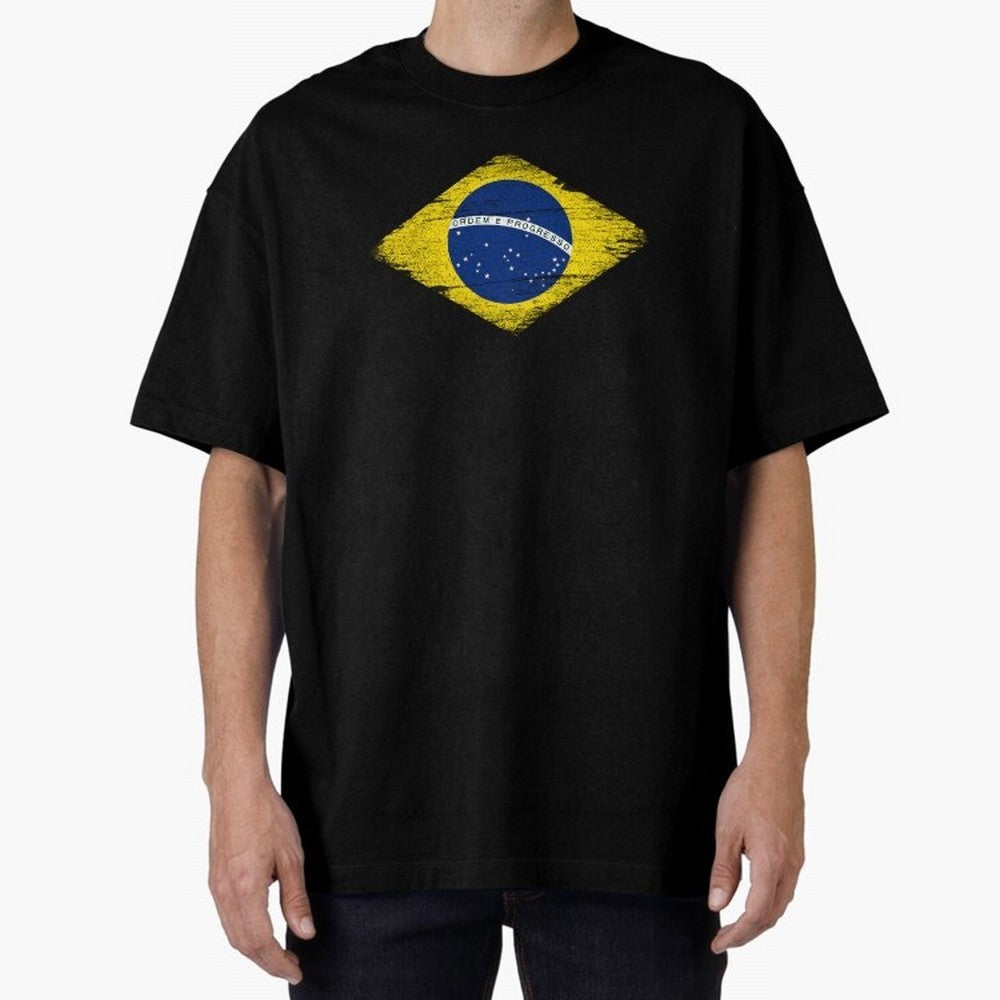 Brazil Flag Design Oversized T-Shirt Celebrate Soccer Greatness during Match Day Hype around FIFA World Cup 2026 USA Canada Mexico, Messi and Cristiano Ronaldo, Argentina, France and Brazil, Championship Spirit, Famous Goals, Roaring Crowds and