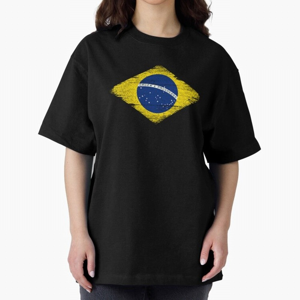 Brazil Flag Design Oversized T-Shirt Celebrate Soccer Greatness during Match Day Hype around FIFA World Cup 2026 USA Canada Mexico, Messi and Cristiano Ronaldo, Argentina, France and Brazil, Championship Spirit, Famous Goals, Roaring Crowds and