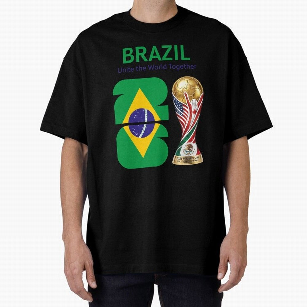World Cup 2026, IMG 018, BRAZIL 002 Oversized T-Shirt Elevate the FIFA World Cup 2026 Journey through CR7 and Messi Highlights, Argentina and Brazil Pride, Sports Nostalgia, International Competition, Famous Players and Unforgettable Victories;