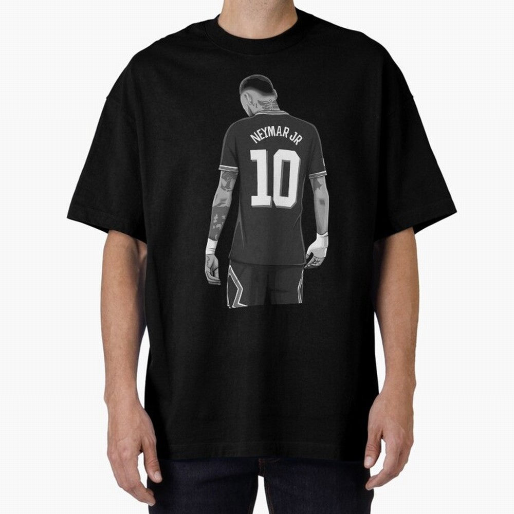 Neymar Jr Black and White Version Oversized T-Shirt Honor the Football Icons of FIFA World Cup 2026 USA Canada Mexico Spirit, Connected to Portugal, Spain and Germany, Mbappe and Neymar, Football Festival Excitement, Trophy Ambitions, Country