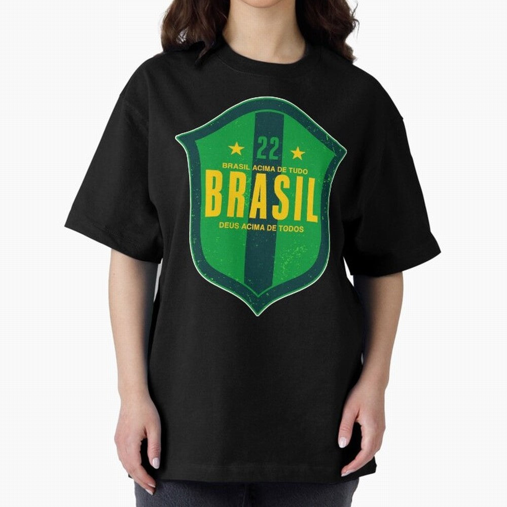 BRAS?O BRASIL 22 Oversized T-Shirt Bring a Vintage Feel to FIFA World Cup 2026 Group Stage for Fans of Messi, CR7 and Mbappe and Argentina and Brazil, Bringing Champion Mindset, Group Stage Buzz, Knockout Tension and Passionate Fan Culture; Ideal