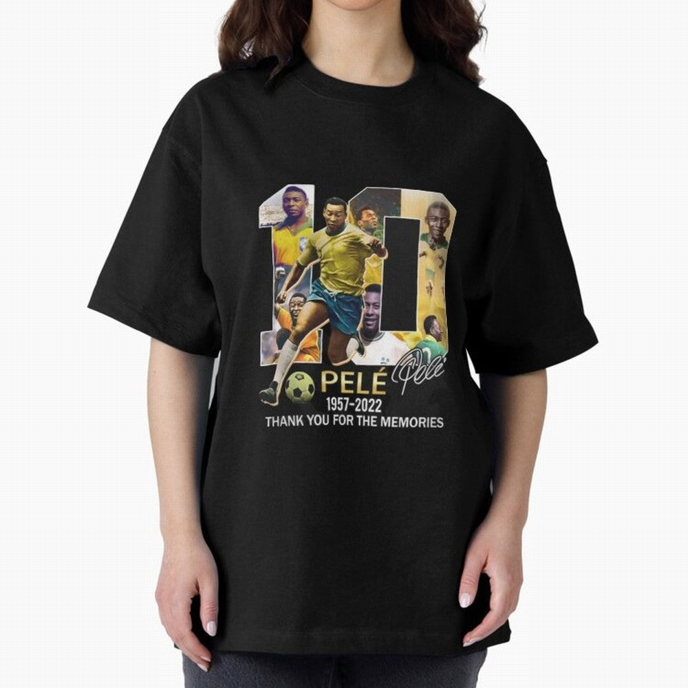 Signed Pele Shirt Oversized T-Shirt Follow FIFA World Cup 2026 USA Canada Mexico Connected to Messi, Spain Energy, Vintage Soccer Flavor, Modern Football Stars, National Flags and Final Night Emotion; Created for Match Day Parties, Soccer Gifts,