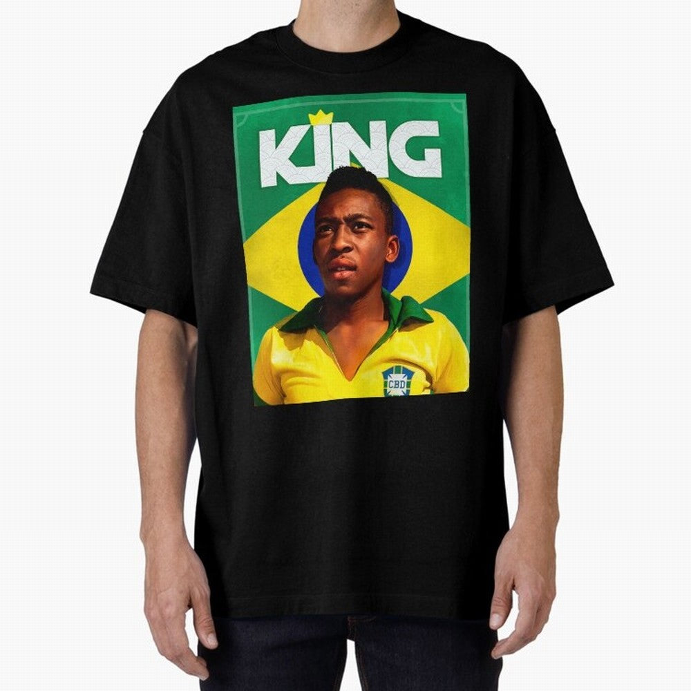 King Pele Oversized T-Shirt Bring Bold Fan Energy to Global Football Passion for FIFA World Cup 2026 Group Stage, Inspired by Messi, Neymar and Mbappe, Argentina and Brazil, Sports Nostalgia, International Competition, Famous Players and