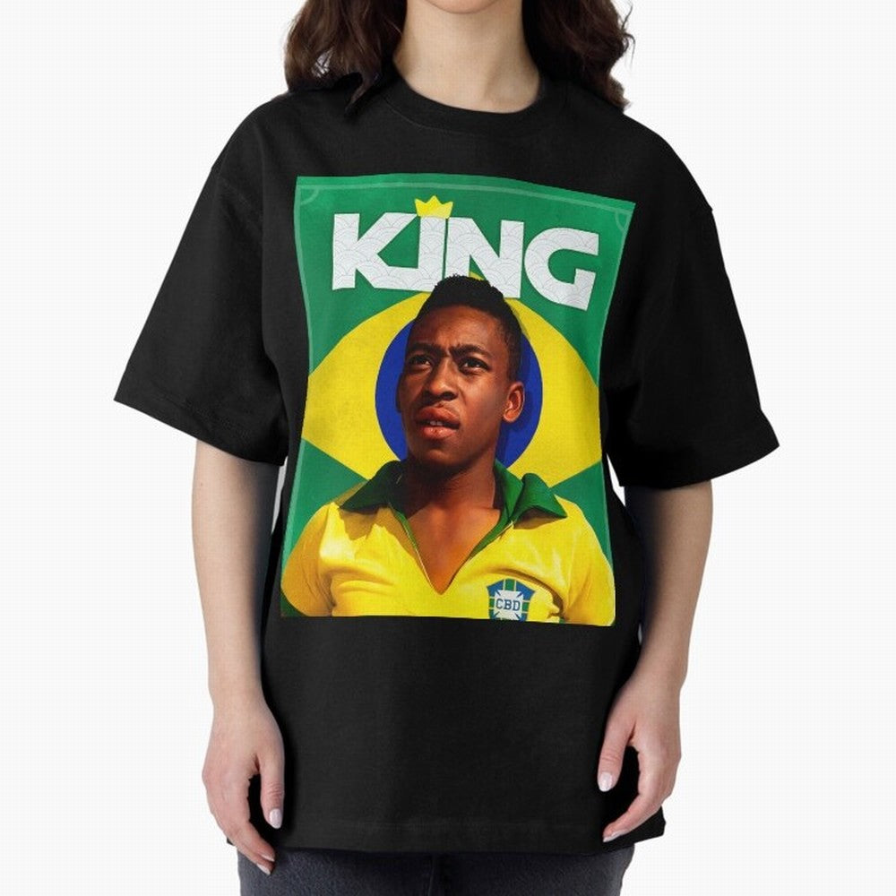 King Pele Oversized T-Shirt Bring Bold Fan Energy to Global Football Passion for FIFA World Cup 2026 Group Stage, Inspired by Messi, Neymar and Mbappe, Argentina and Brazil, Sports Nostalgia, International Competition, Famous Players and