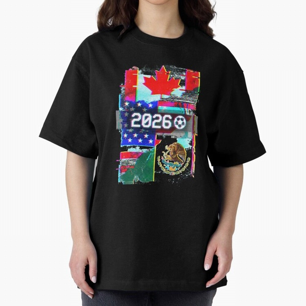 Glitched United 2026 - North America Tournament Emblem Classic T-Shirt Live the Energy of Match Day Hype around FIFA World Cup 2026 Group Stage, Messi and Cristiano Ronaldo, Argentina, France and Brazil, Fan Favorite Moments, National Team Passion,
