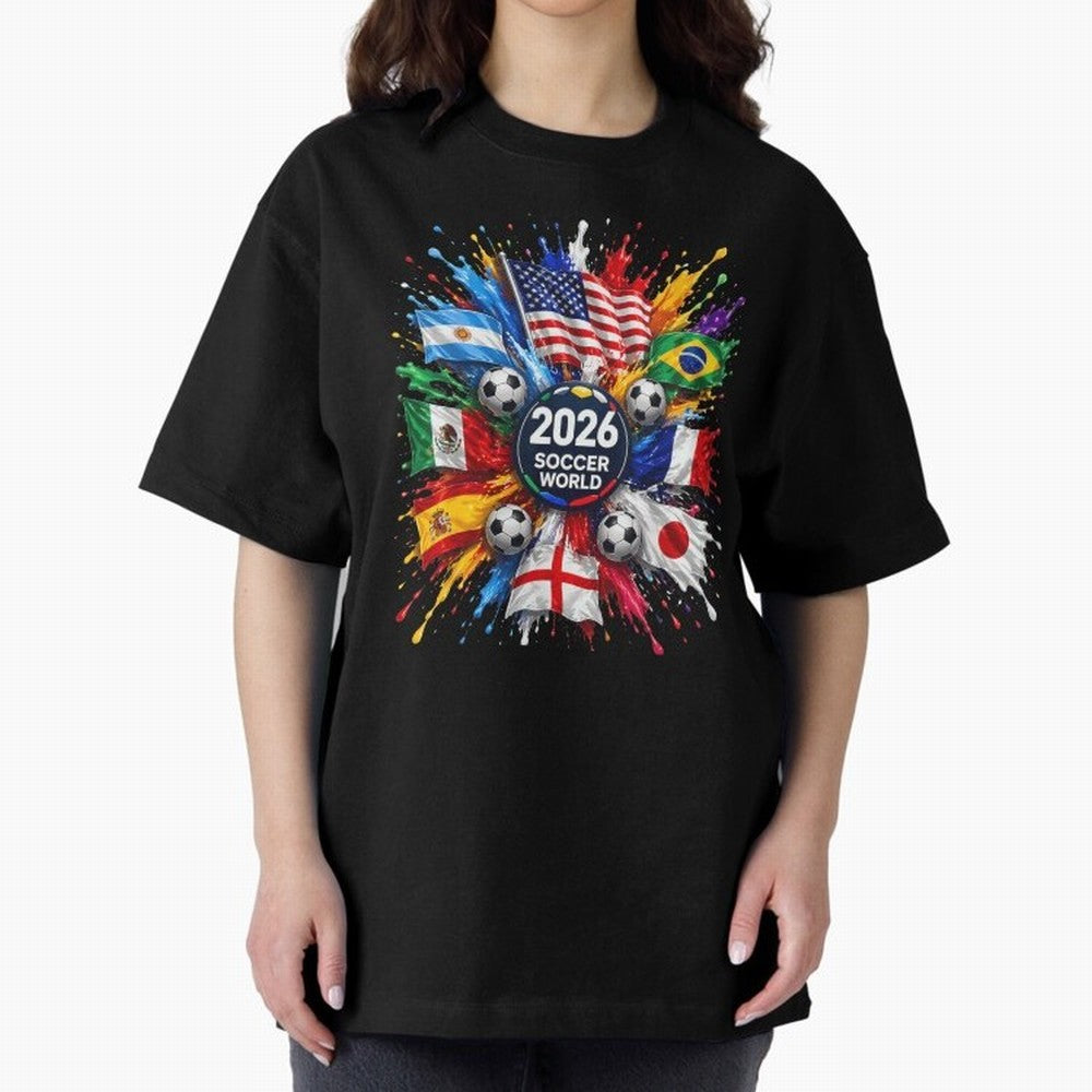 2026 Soccer World Championship Global Flags Paint Splash Sports Fan Graphic Classic T-Shirt Relive FIFA World Cup 2026 USA Canada Mexico with CR7, Brazil, Portugal and Argentina Energy, Supporter Pride, Iconic Celebrations, Legendary Names and