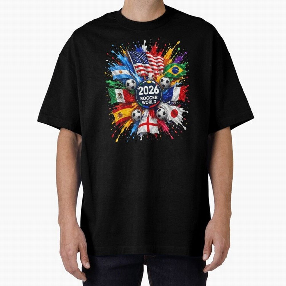 2026 Soccer World Championship Global Flags Paint Splash Sports Fan Graphic Classic T-Shirt Relive FIFA World Cup 2026 USA Canada Mexico with CR7, Brazil, Portugal and Argentina Energy, Supporter Pride, Iconic Celebrations, Legendary Names and