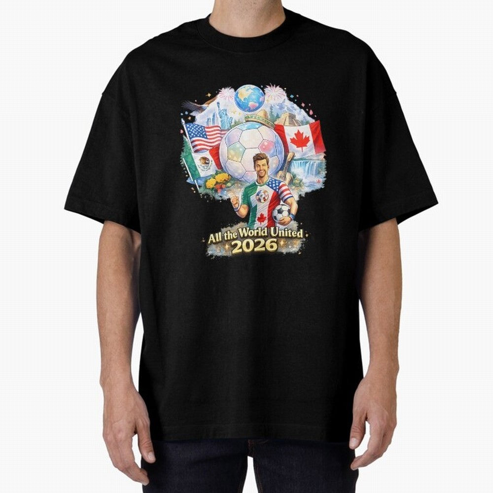 All The World United 2026 Football Classic T-Shirt Honor the FIFA World Cup 2026 USA Canada Mexico Journey through Messi, Neymar and Mbappe Highlights, Argentina and Brazil Pride, Match Day Excitement, Supporter Culture, Golden Goals and Global