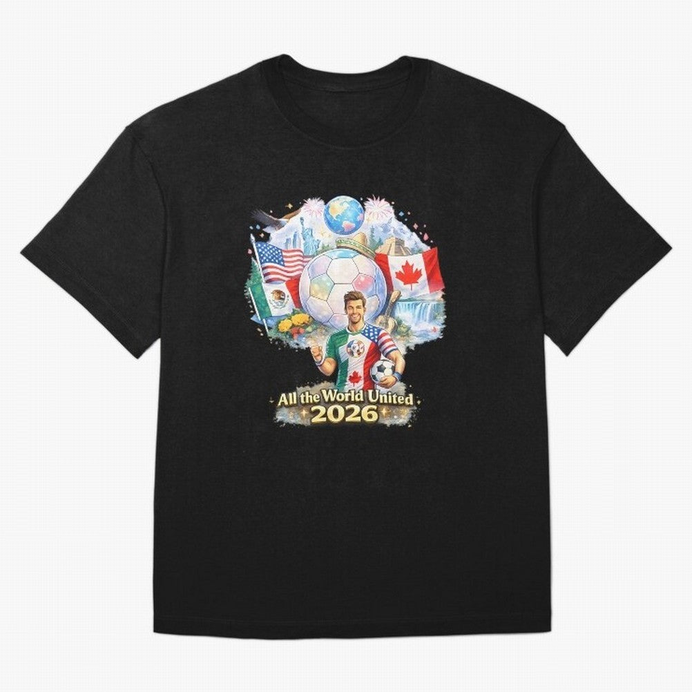 All The World United 2026 Football Classic T-Shirt Honor the FIFA World Cup 2026 USA Canada Mexico Journey through Messi, Neymar and Mbappe Highlights, Argentina and Brazil Pride, Match Day Excitement, Supporter Culture, Golden Goals and Global