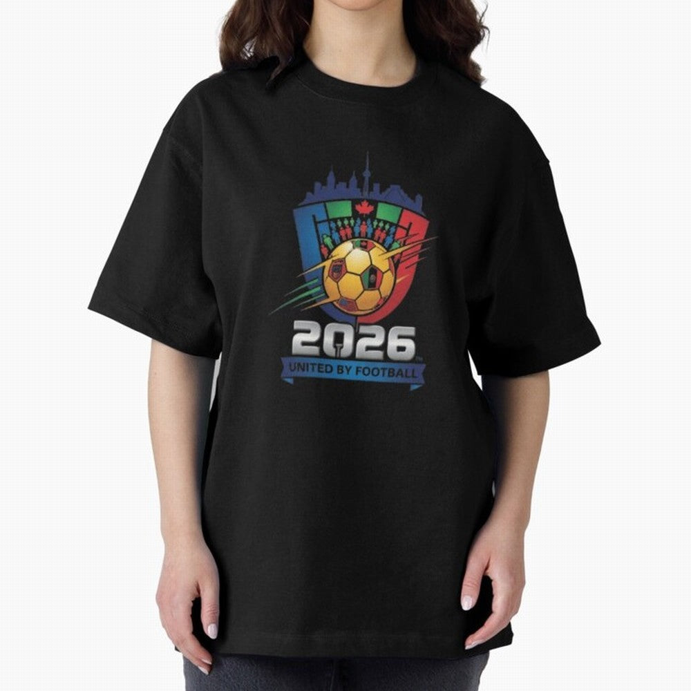 2026 World Cup United by Football Shield Emblem with Skyline Classic T-Shirt Turn Football Passion into FIFA World Cup 2026 Celebrating Messi and Cristiano Ronaldo, Spain Energy, Global Supporter Spirit, Legendary Goals, National Colors and