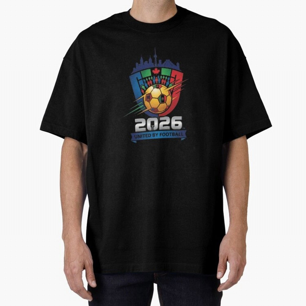 2026 World Cup United by Football Shield Emblem with Skyline Classic T-Shirt Turn Football Passion into FIFA World Cup 2026 Celebrating Messi and Cristiano Ronaldo, Spain Energy, Global Supporter Spirit, Legendary Goals, National Colors and