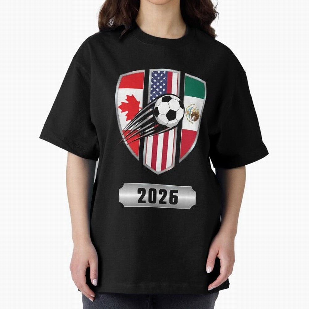 North United America Shield 2026 Cup Classic T-Shirt Cheer through Every Moment of FIFA World Cup 2026 Group Stage for Fans of Messi and France and Portugal, Bringing Vintage Soccer Flavor, Modern Football Stars, National Flags and Final Night