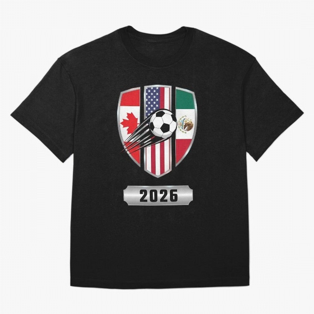 North United America Shield 2026 Cup Classic T-Shirt Cheer through Every Moment of FIFA World Cup 2026 Group Stage for Fans of Messi and France and Portugal, Bringing Vintage Soccer Flavor, Modern Football Stars, National Flags and Final Night