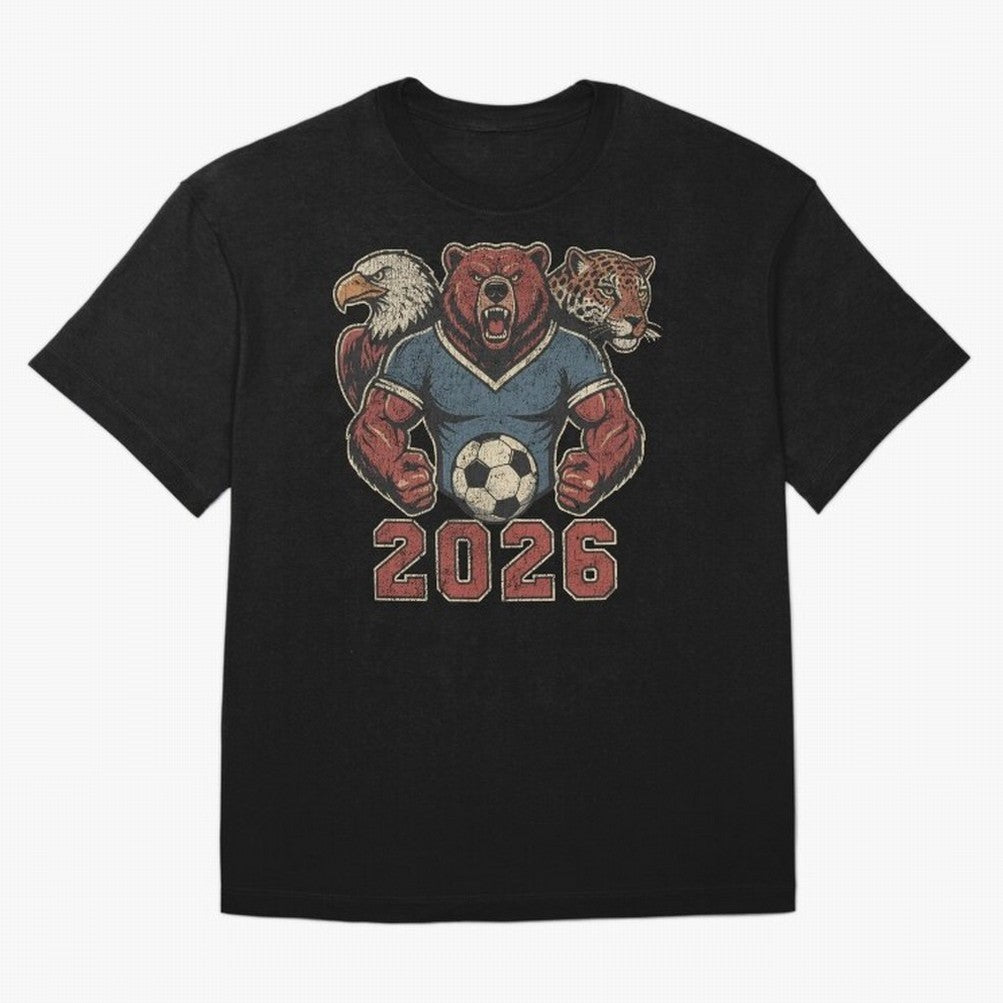 World Cup 2026 Host Mascots | USA Canada Mexico Soccer Classic T-Shirt Support Iconic Players in FIFA World Cup 2026 Spirit, Centered on France and Portugal, Messi and Cristiano Ronaldo, Global Supporter Spirit, Legendary Goals, National Colors and