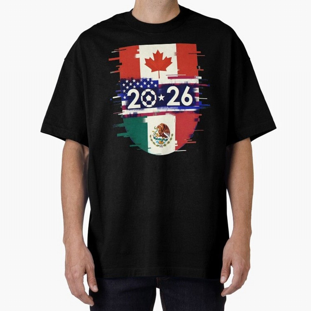 Glitched United 2026 - North America Emblem Cup Classic T-Shirt Enjoy Match Day Hype around FIFA World Cup 2026 Group Stage, CR7 and Messi, France and Portugal, Football History, Final Match Energy, Crowd Noise and Once in a Lifetime Moments; Ideal