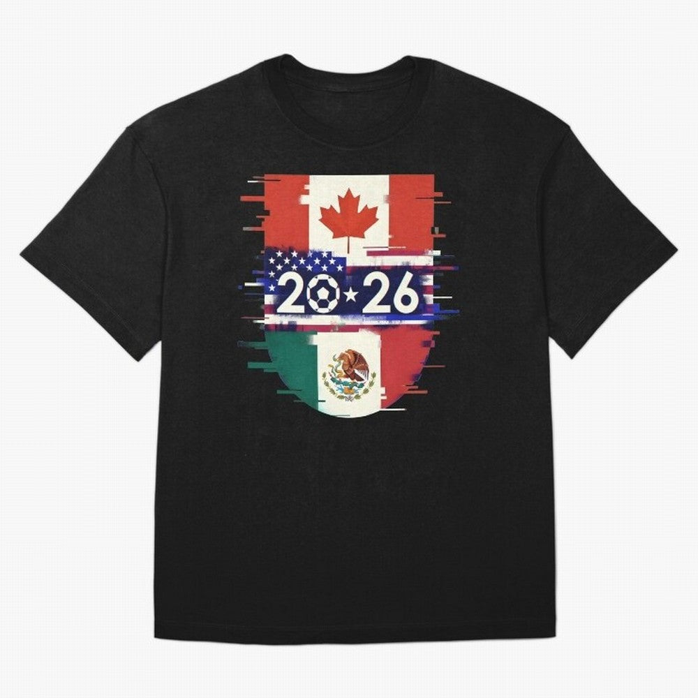 Glitched United 2026 - North America Emblem Cup Classic T-Shirt Enjoy Match Day Hype around FIFA World Cup 2026 Group Stage, CR7 and Messi, France and Portugal, Football History, Final Match Energy, Crowd Noise and Once in a Lifetime Moments; Ideal