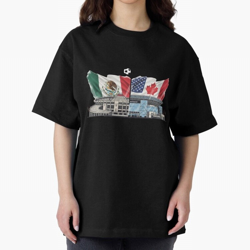 2026 World Cup Opening & Final ¨C Azteca Stadium Mexico & MetLife Stadium USA ¨C Football Design with Mexican, Canadian & US Flags Classic T-Shirt Elevate FIFA World Cup 2026 Capturing Cristiano Ronaldo, Haaland and CR7, Argentina, France and