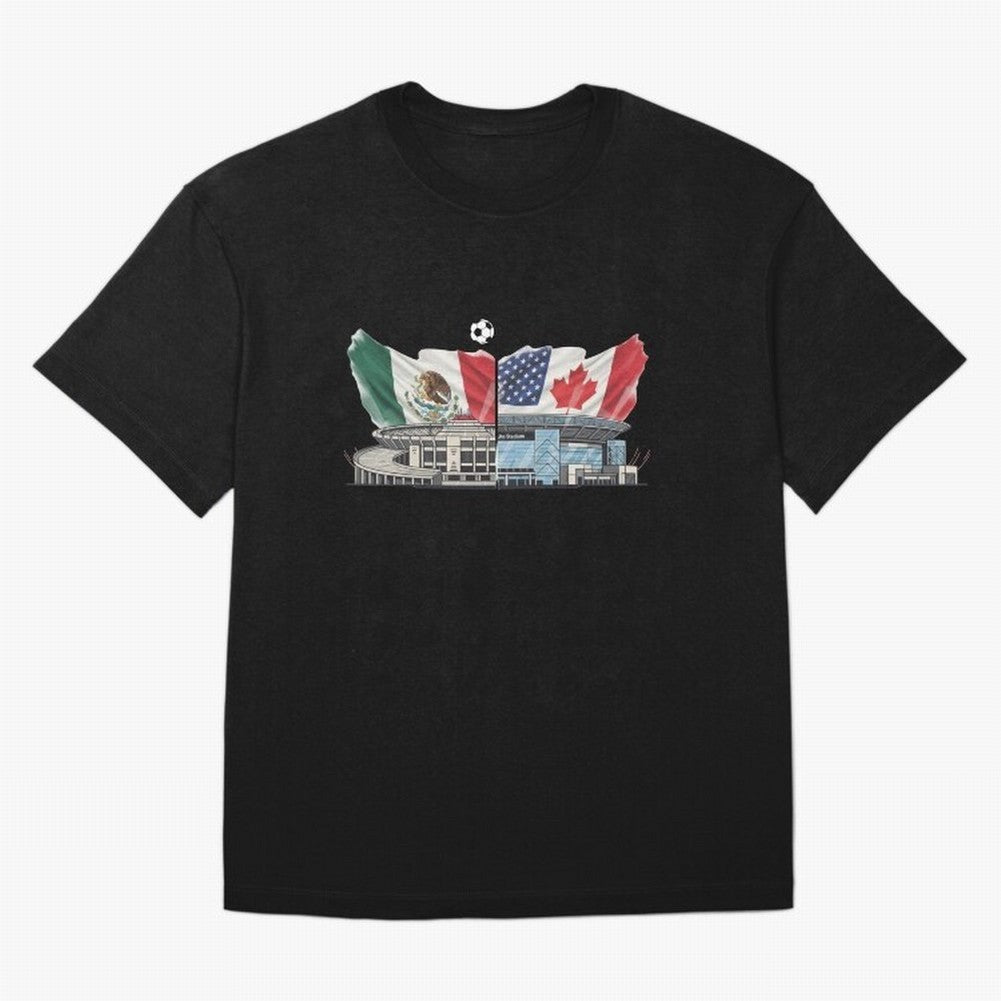 2026 World Cup Opening & Final ¨C Azteca Stadium Mexico & MetLife Stadium USA ¨C Football Design with Mexican, Canadian & US Flags Classic T-Shirt Elevate FIFA World Cup 2026 Capturing Cristiano Ronaldo, Haaland and CR7, Argentina, France and
