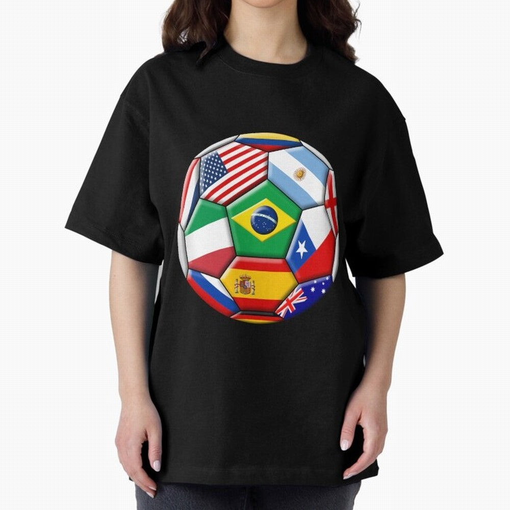 Soccer with various flags Classic T-Shirt Keep the Match Day Mood of FIFA World Cup 2026 Group Stage for Fans of Haaland and Portugal, Spain and Germany, Bringing Football Festival Excitement, Trophy Ambitions, Country Rivalries and Star Player