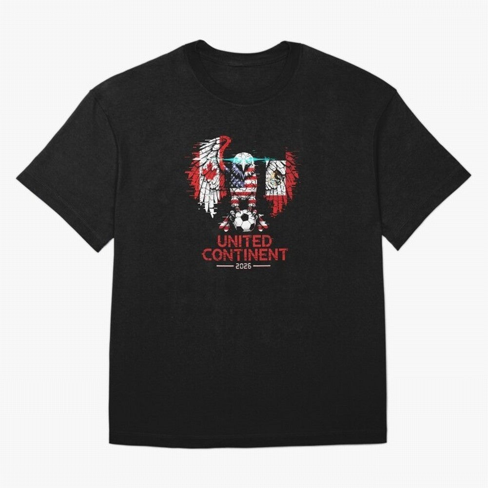 Glitched North America Eagle World Cup Soccer 2026 T-Shirt_83958408 Classic T-Shirt Follow the Final Road of FIFA World Cup 2026 Group Stage for Fans of Mbappe and Neymar and Argentina, France and Brazil, Bringing Stadium Memories, Football