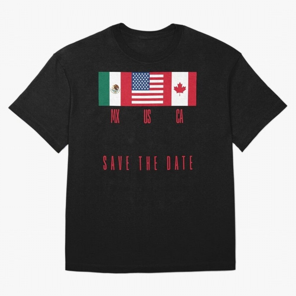 2026 World Cup Opening & Final ¨C Azteca Stadium Mexico & MetLife Stadium USA ¨C Football Design with Mexican, Canadian & US Flags Classic T-Shirt Keep Football History Alive during Match Day Hype around FIFA World Cup 2026, Messi, CR7 and Mbappe,