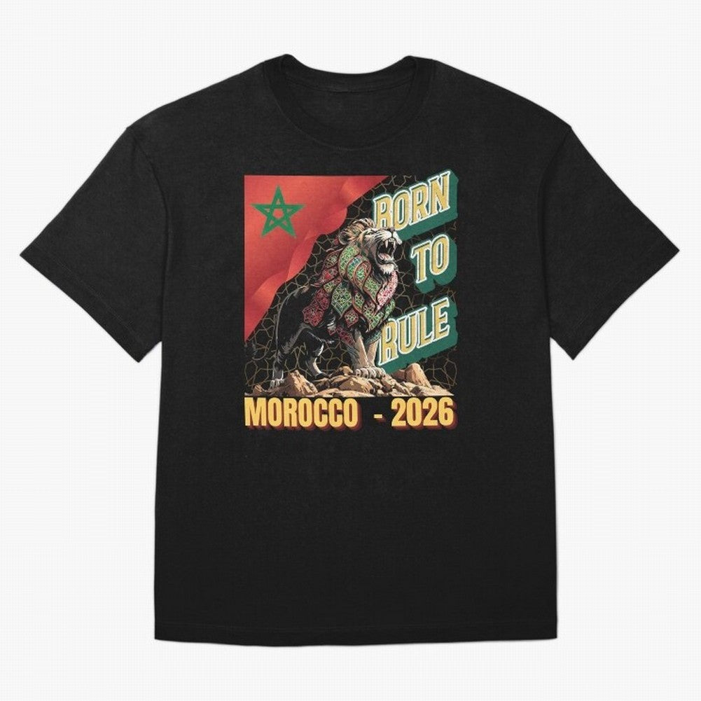 Morocco Football - Born to Rule Classic T-Shirt Follow Every Goal of Match Day Hype around FIFA World Cup 2026 Group Stage, CR7, Spain, Game Day Rituals, Football Legends, Country Pride and the Road to the Final; Perfect for People Who Love