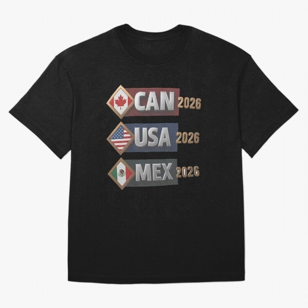 CAN USA MEx 2026 Flags, Canada USA Mexico Soccer Tournament Classic T-Shirt Mark Match Day Hype around FIFA World Cup 2026 Group Stage, Messi, Brazil, Game Day Rituals, Football Legends, Country Pride and the Road to the Final; Created for Match