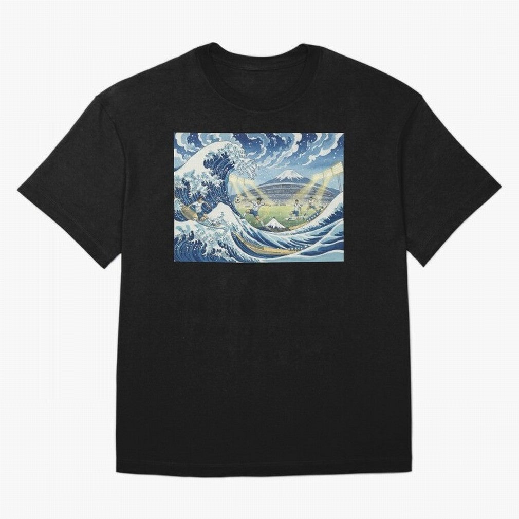 Soccer Players in Hokusai Waves Japan Classic T-Shirt Fuel the Hype around Global Football Passion for FIFA World Cup 2026 Group Stage, Featuring Messi, Neymar and Mbappe, Germany, Worldwide Fan Energy, Dramatic Goals, Stadium Lights and