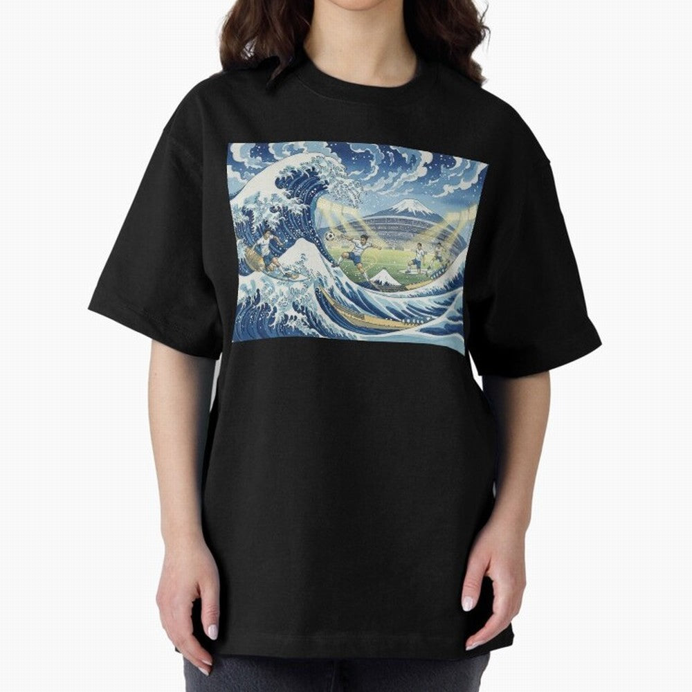 Soccer Players in Hokusai Waves Japan Classic T-Shirt Fuel the Hype around Global Football Passion for FIFA World Cup 2026 Group Stage, Featuring Messi, Neymar and Mbappe, Germany, Worldwide Fan Energy, Dramatic Goals, Stadium Lights and