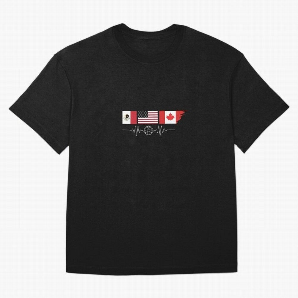 North America Soccer Heartbeat Flags 2026 Cup T-Shirt_82794888 Classic T-Shirt Experience the FIFA World Cup 2026 Group Stage Journey through Haaland and Mbappe Highlights, Argentina, France and Brazil Pride, Worldwide Fan Energy, Dramatic Goals,
