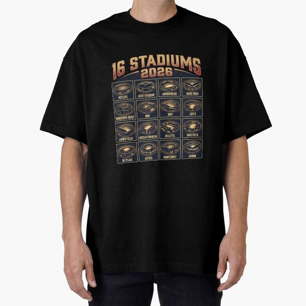 Sixteen Stadiums for 2026 World Cup Classic T-Shirt Support Iconic Players in the FIFA World Cup 2026 Group Stage Journey through CR7 and Messi Highlights, Brazil, Portugal and Argentina Pride, Football History, Final Match Energy, Crowd Noise and