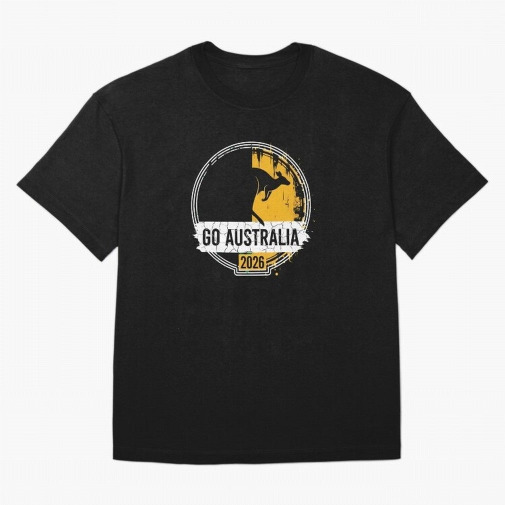 Golden Green Kangaroo Emblem Go Australia 2026 Supporter Design T-Shirt_83662099 Classic T-Shirt Celebrate Global Passion for FIFA World Cup 2026 Centered on Messi and Cristiano Ronaldo, Spain Energy, Worldwide Fan Energy, Dramatic Goals, Stadium
