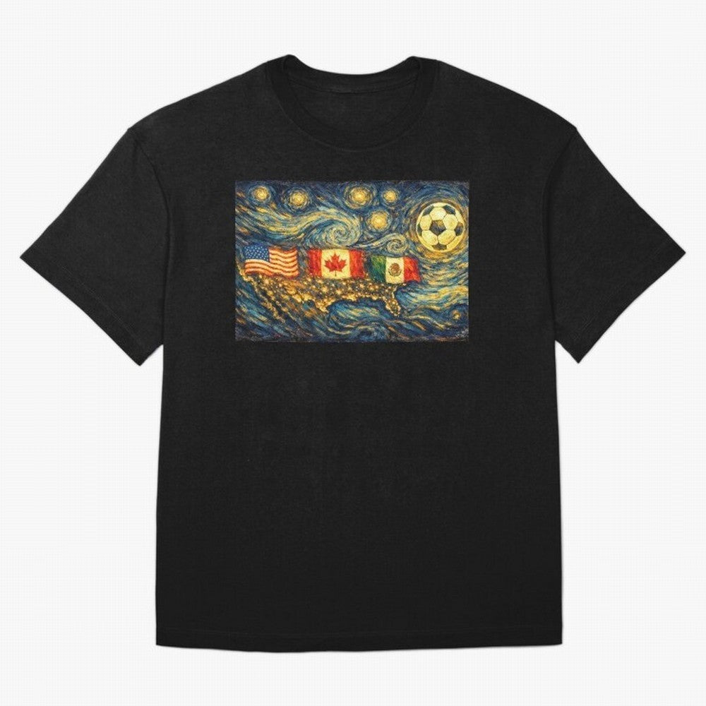 North America Soccer Starry Night Dreamy and Swirls Inspired from Van Gogh Classic T-Shirt Represent the Passion of FIFA World Cup 2026 Group Stage for Fans of Messi, CR7 and Mbappe and England, France and Netherlands, Bringing Champion Mindset,