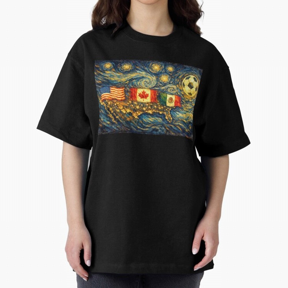 North America Soccer Starry Night Dreamy and Swirls Inspired from Van Gogh Classic T-Shirt Represent the Passion of FIFA World Cup 2026 Group Stage for Fans of Messi, CR7 and Mbappe and England, France and Netherlands, Bringing Champion Mindset,