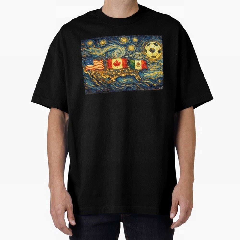 North America Soccer Starry Night Dreamy and Swirls Inspired from Van Gogh Classic T-Shirt Represent the Passion of FIFA World Cup 2026 Group Stage for Fans of Messi, CR7 and Mbappe and England, France and Netherlands, Bringing Champion Mindset,
