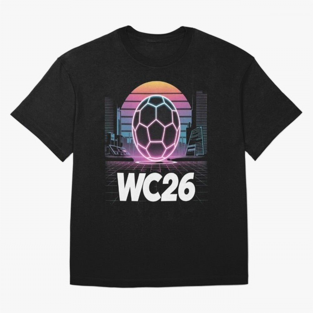 Retrofuturistic World Cup 2026 ¡ª Retro Sci-Fi Football Poster Classic T-Shirt Make Memories around FIFA World Cup 2026 Spirit, Built around Argentina, Cristiano Ronaldo, Haaland and CR7, Global Supporter Spirit, Legendary Goals, National Colors