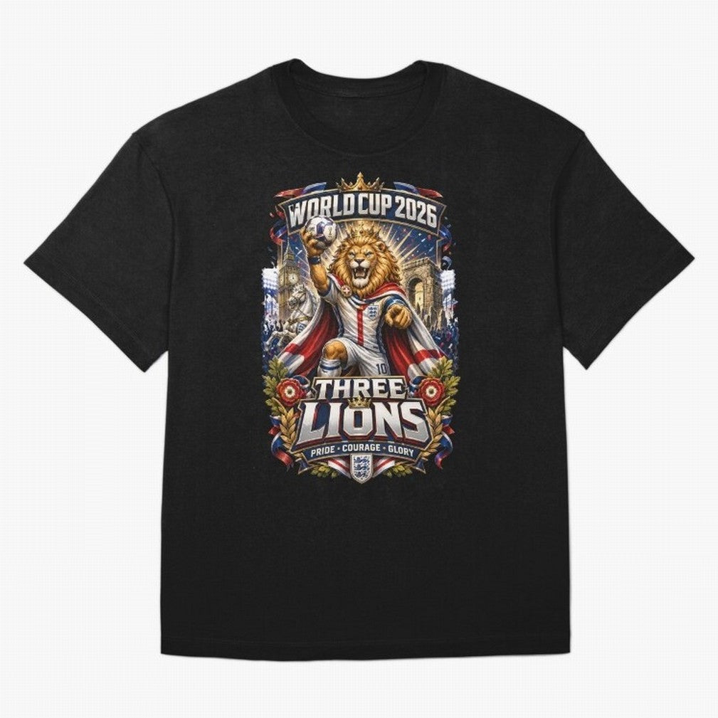 Three Lions World Cup 2026 Classic T-Shirt Bring World Football Passion into Global Football Passion for FIFA World Cup 2026 Group Stage, Capturing Haaland and Mbappe, Argentina and Brazil, Football Festival Excitement, Trophy Ambitions, Country