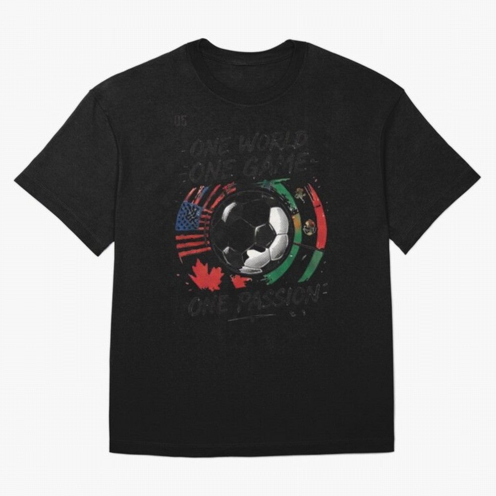 One World One Game Football Graphic Tee Classic T-Shirt Turn Every Weekend Toward FIFA World Cup 2026 USA Canada Mexico for Fans of Mbappe and Neymar and Portugal, Bringing Football Passion, Legendary Performances, Festival Vibes and Supporter