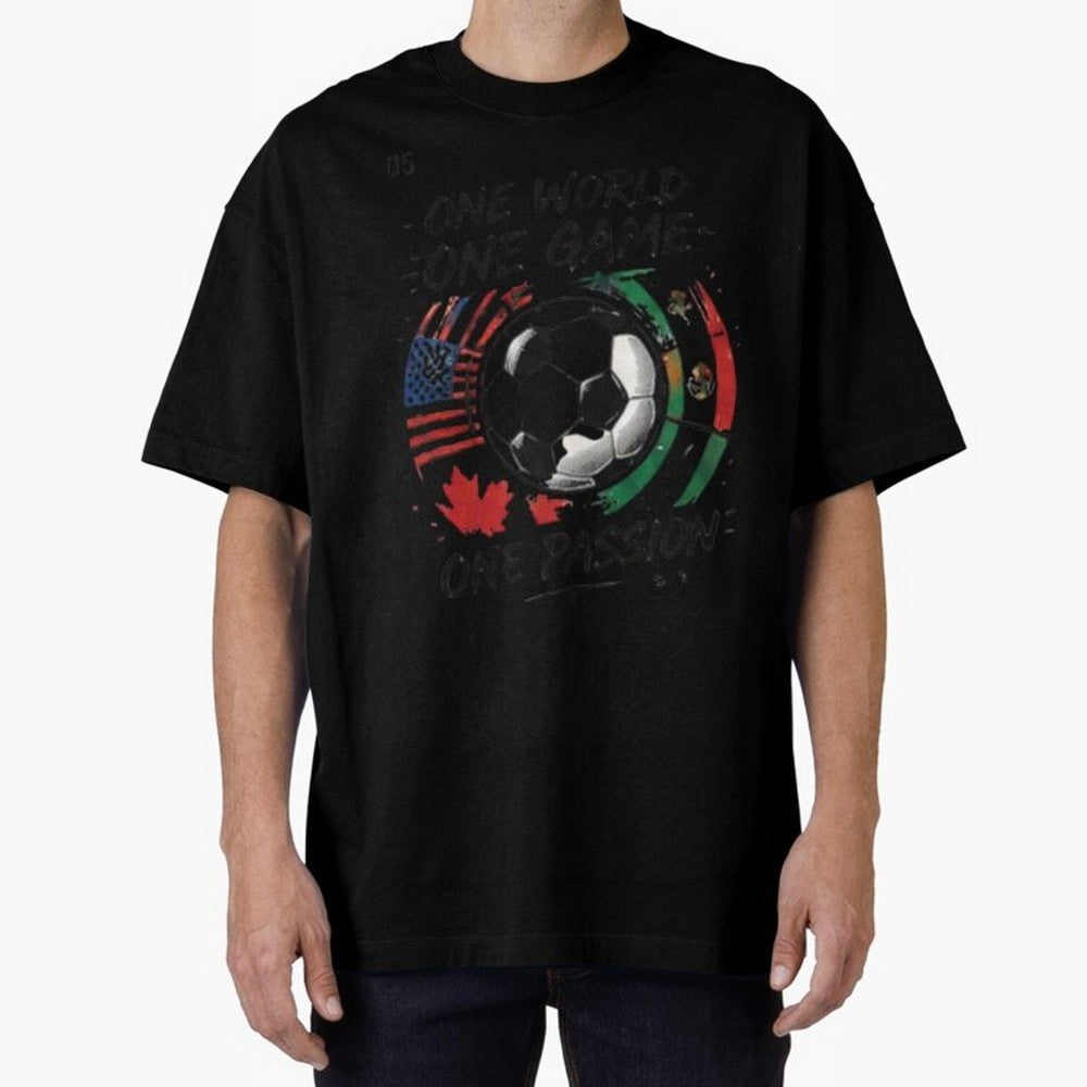 One World One Game Football Graphic Tee Classic T-Shirt Turn Every Weekend Toward FIFA World Cup 2026 USA Canada Mexico for Fans of Mbappe and Neymar and Portugal, Bringing Football Passion, Legendary Performances, Festival Vibes and Supporter